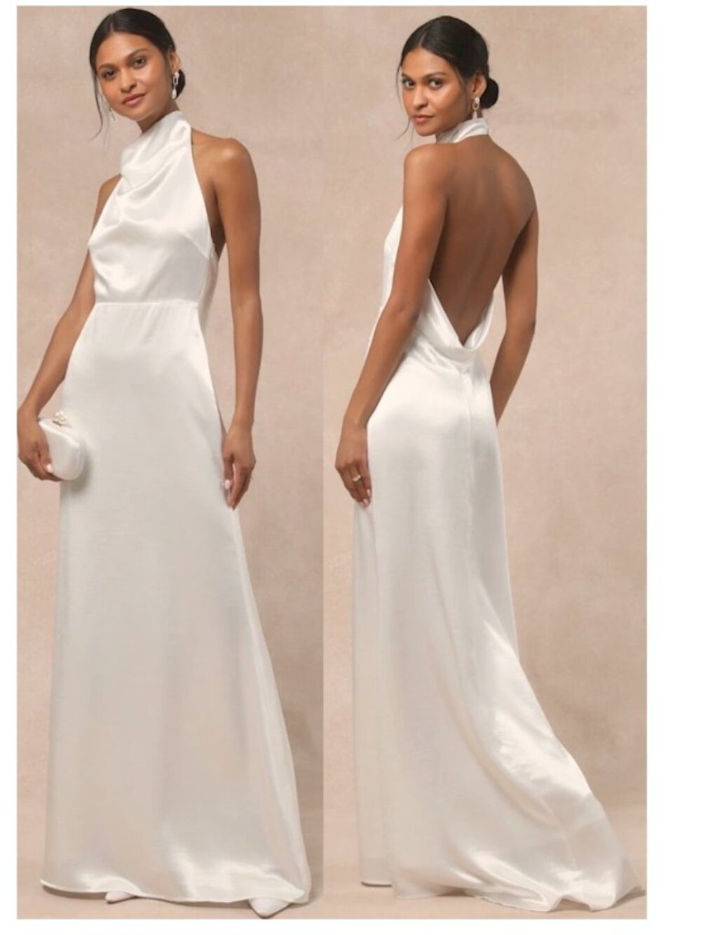 Lulus Meliana White Satin Halter Backless Maxi Dress Size XS New NWT
